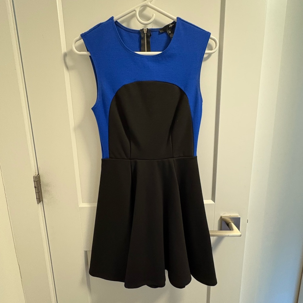 Aqua Blue and Black Sleeveless Dress